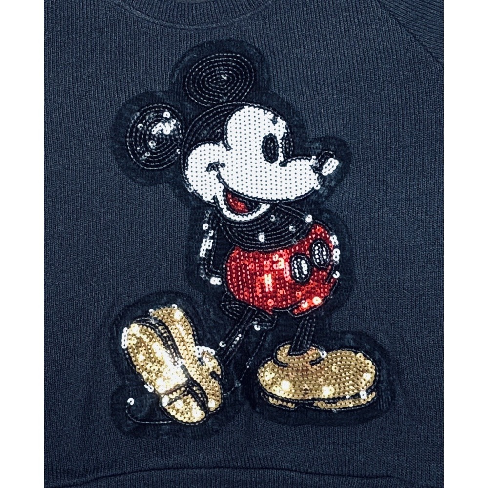 Disney Sequin Mickey Mouse Crop Top Black Sweater Women Large JT13954